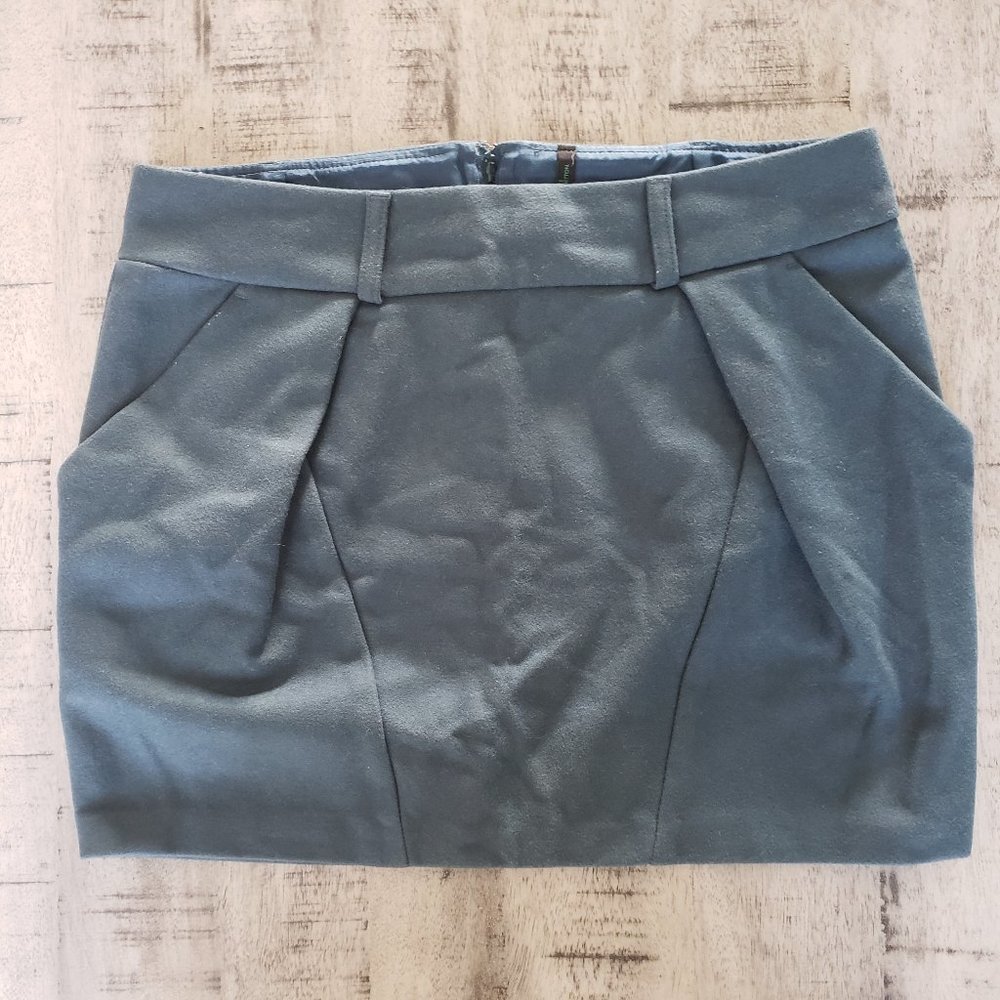 Benetton Jade Green Wool Pleated Mini Skirt Size 8